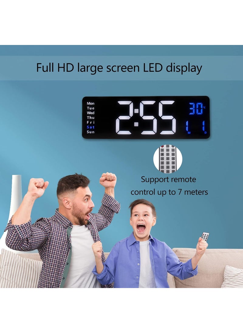 D ZOVAG LED Digital Alarm Clock for Wall 162 Inch Large Wall with Remote Control Big Clock with Date Week Temperature for Living Room MultiColourPack of 1 Blue
