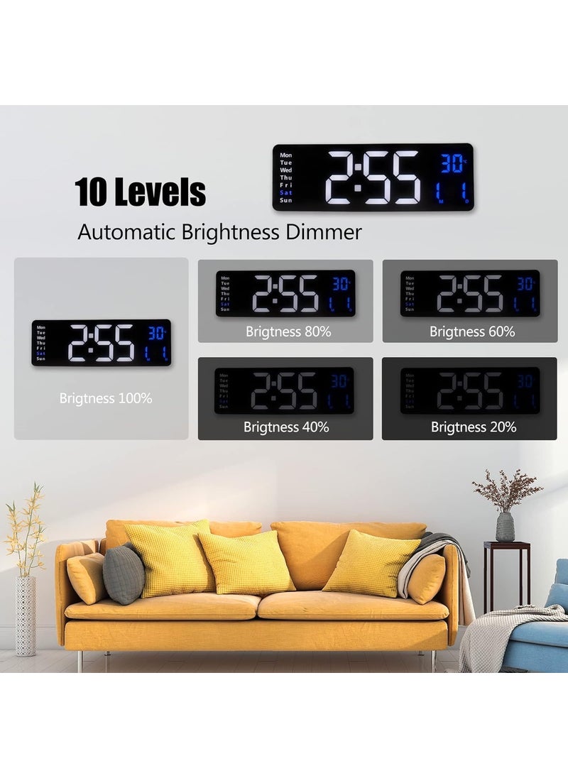 D ZOVAG LED Digital Alarm Clock for Wall 162 Inch Large Wall with Remote Control Big Clock with Date Week Temperature for Living Room MultiColourPack of 1 Blue