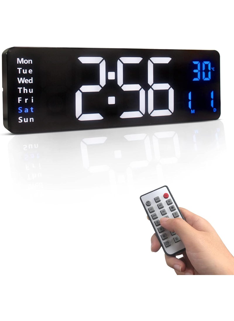D ZOVAG LED Digital Alarm Clock for Wall 162 Inch Large Wall with Remote Control Big Clock with Date Week Temperature for Living Room MultiColourPack of 1 Blue