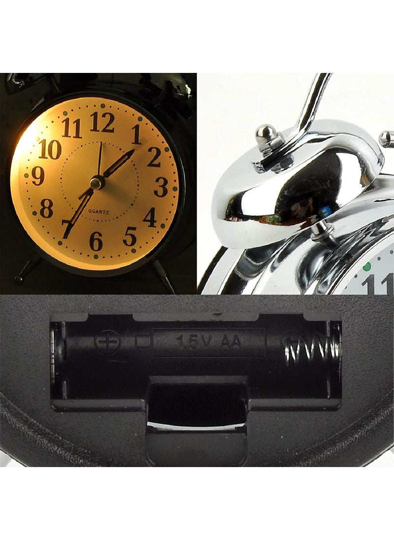 BOFFLE Heavy Sleepers Brass Alarm Clock for Bedroom Twin Bell Vintage Table Clock with Back Light Loud Alarm Clocks for Heavy SleepersBedroom Heavy Sleepers Kids and StudentsSilver