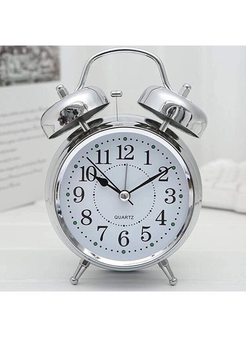 BOFFLE Heavy Sleepers Brass Alarm Clock for Bedroom Twin Bell Vintage Table Clock with Back Light Loud Alarm Clocks for Heavy SleepersBedroom Heavy Sleepers Kids and StudentsSilver