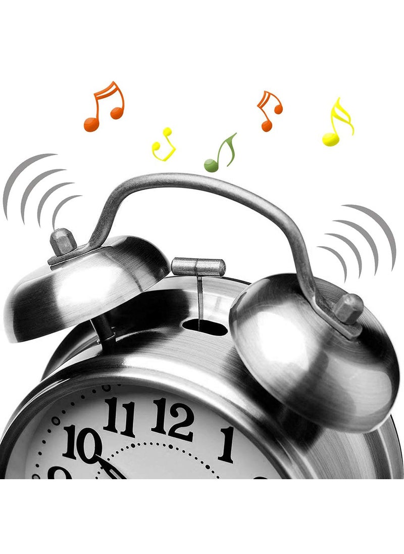 BOFFLE Heavy Sleepers Brass Alarm Clock for Bedroom Twin Bell Vintage Table Clock with Back Light Loud Alarm Clocks for Heavy SleepersBedroom Heavy Sleepers Kids and StudentsSilver