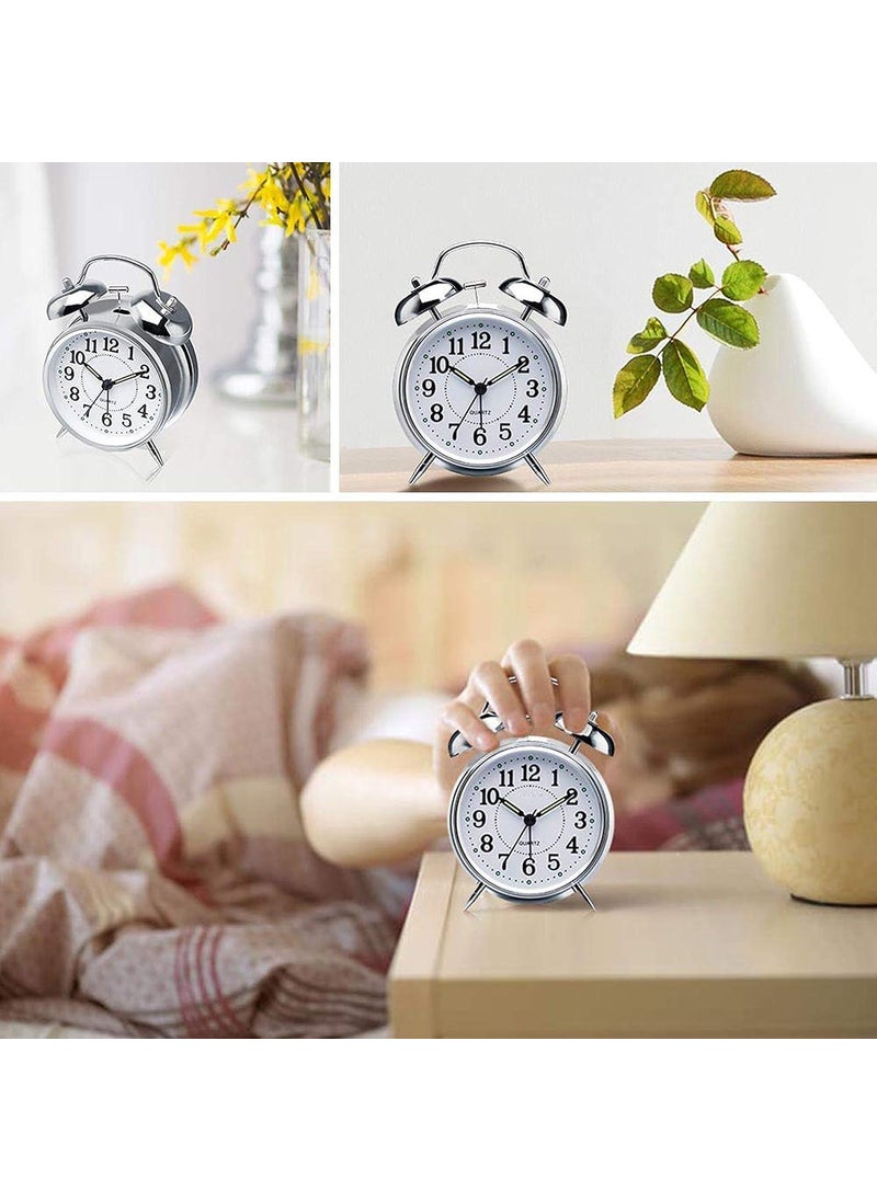 BOFFLE Heavy Sleepers Brass Alarm Clock for Bedroom Twin Bell Vintage Table Clock with Back Light Loud Alarm Clocks for Heavy SleepersBedroom Heavy Sleepers Kids and StudentsSilver