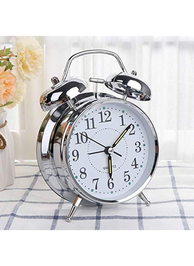 BOFFLE Heavy Sleepers Brass Alarm Clock for Bedroom Twin Bell Vintage Table Clock with Back Light Loud Alarm Clocks for Heavy SleepersBedroom Heavy Sleepers Kids and StudentsSilver