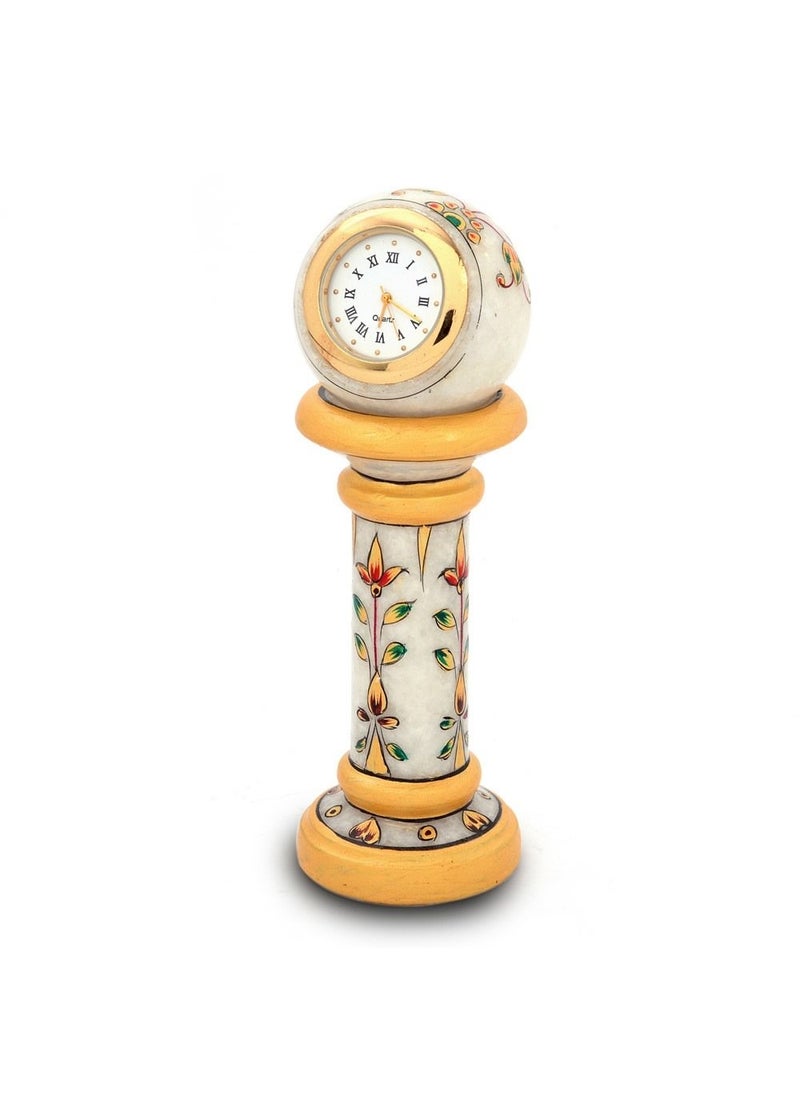 Little India Ethnic Design Marble Table Clock Handicraft WhiteHCF145