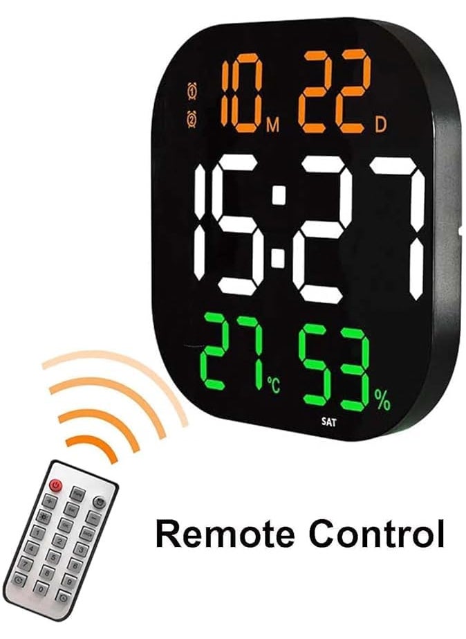 ONTRIP Digital Wall Clock Large Display LED with Temperature Auto Dimming Brightness Time Date Day of Week Remote Controlled Clock Ideal for Home and Office Hexa