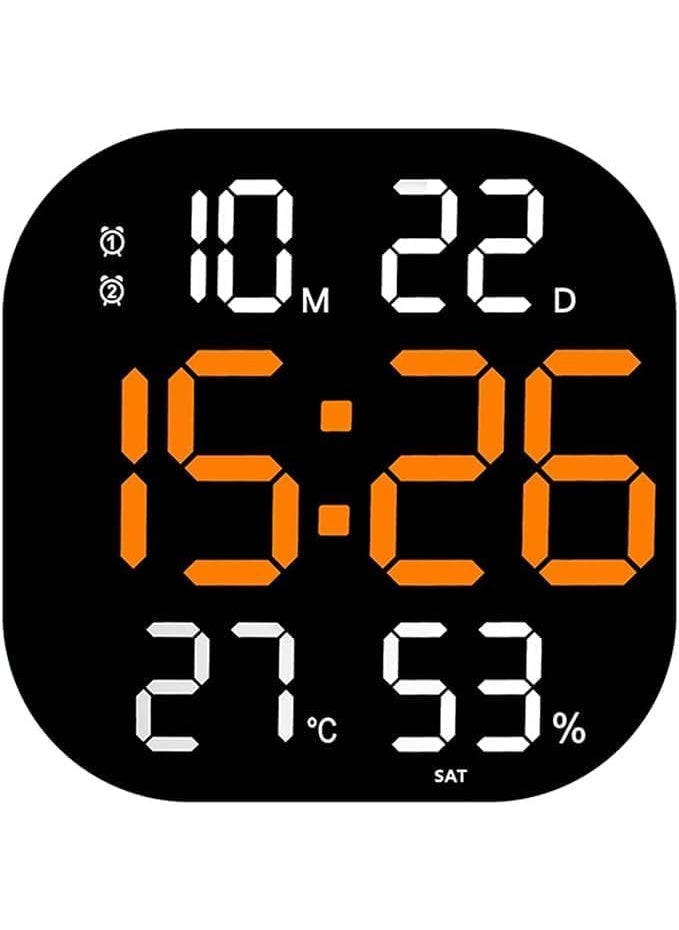 ONTRIP Digital Wall Clock Large Display LED with Temperature Auto Dimming Brightness Time Date Day of Week Remote Controlled Clock Ideal for Home and Office Hexa