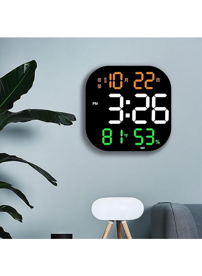 ONTRIP Digital Wall Clock Large Display LED with Temperature Auto Dimming Brightness Time Date Day of Week Remote Controlled Clock Ideal for Home and Office Hexa