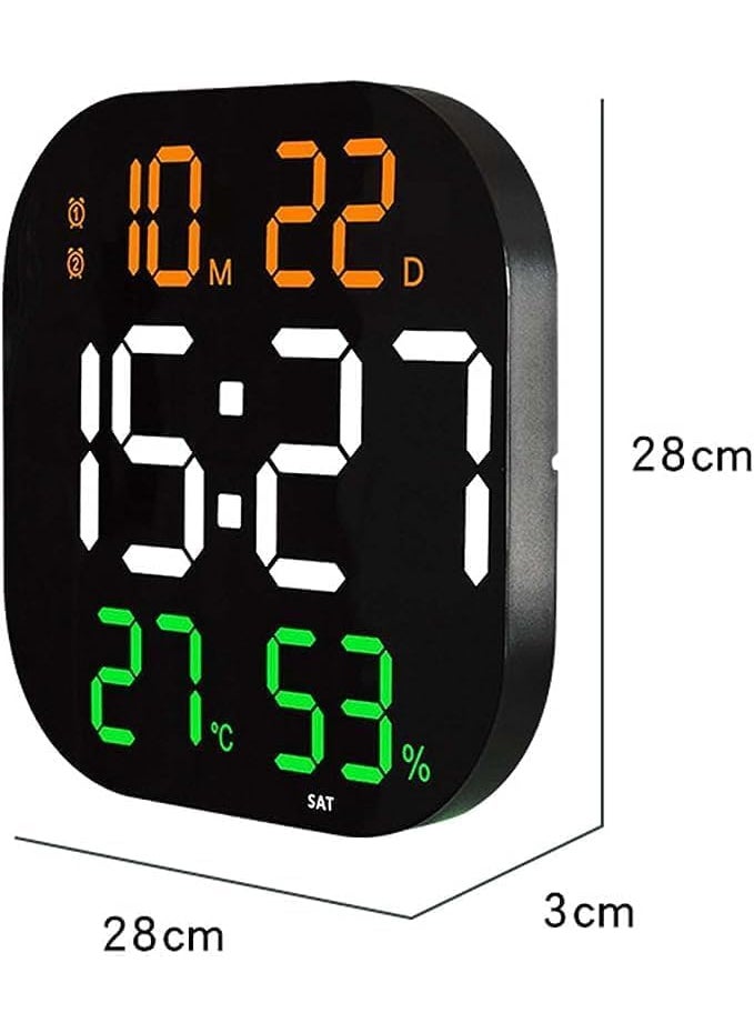 ONTRIP Digital Wall Clock Large Display LED with Temperature Auto Dimming Brightness Time Date Day of Week Remote Controlled Clock Ideal for Home and Office Hexa