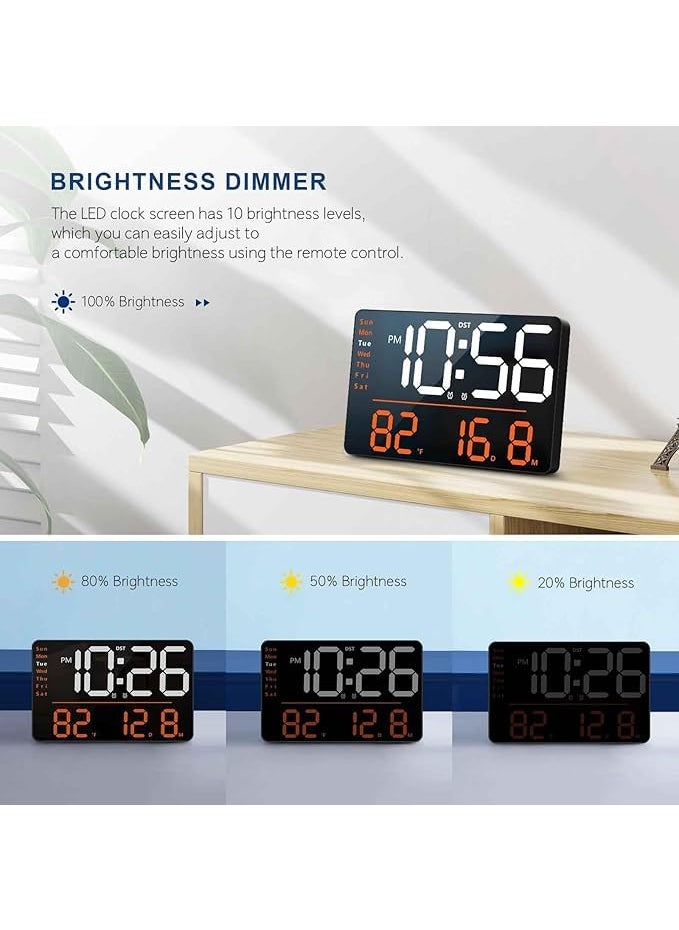 ONTRIP LED Large Digital Wall Clock Remote Control Temperature Date Week Display Adjustable Brightness Modern Living Room Alarms Clocks Digital Wall Clock Rectangle