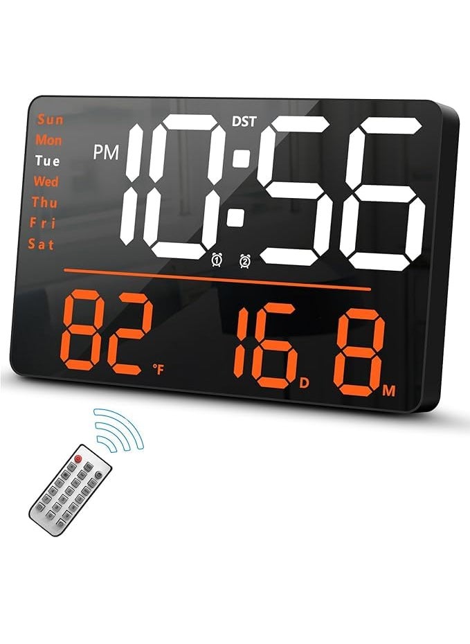 ONTRIP LED Large Digital Wall Clock Remote Control Temperature Date Week Display Adjustable Brightness Modern Living Room Alarms Clocks Digital Wall Clock Rectangle