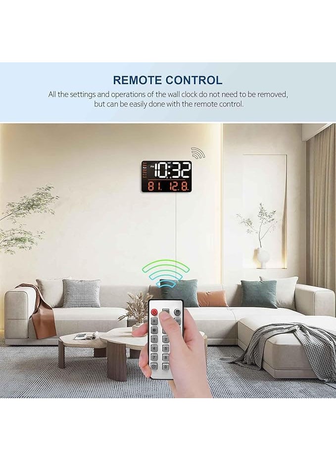 ONTRIP LED Large Digital Wall Clock Remote Control Temperature Date Week Display Adjustable Brightness Modern Living Room Alarms Clocks Digital Wall Clock Rectangle