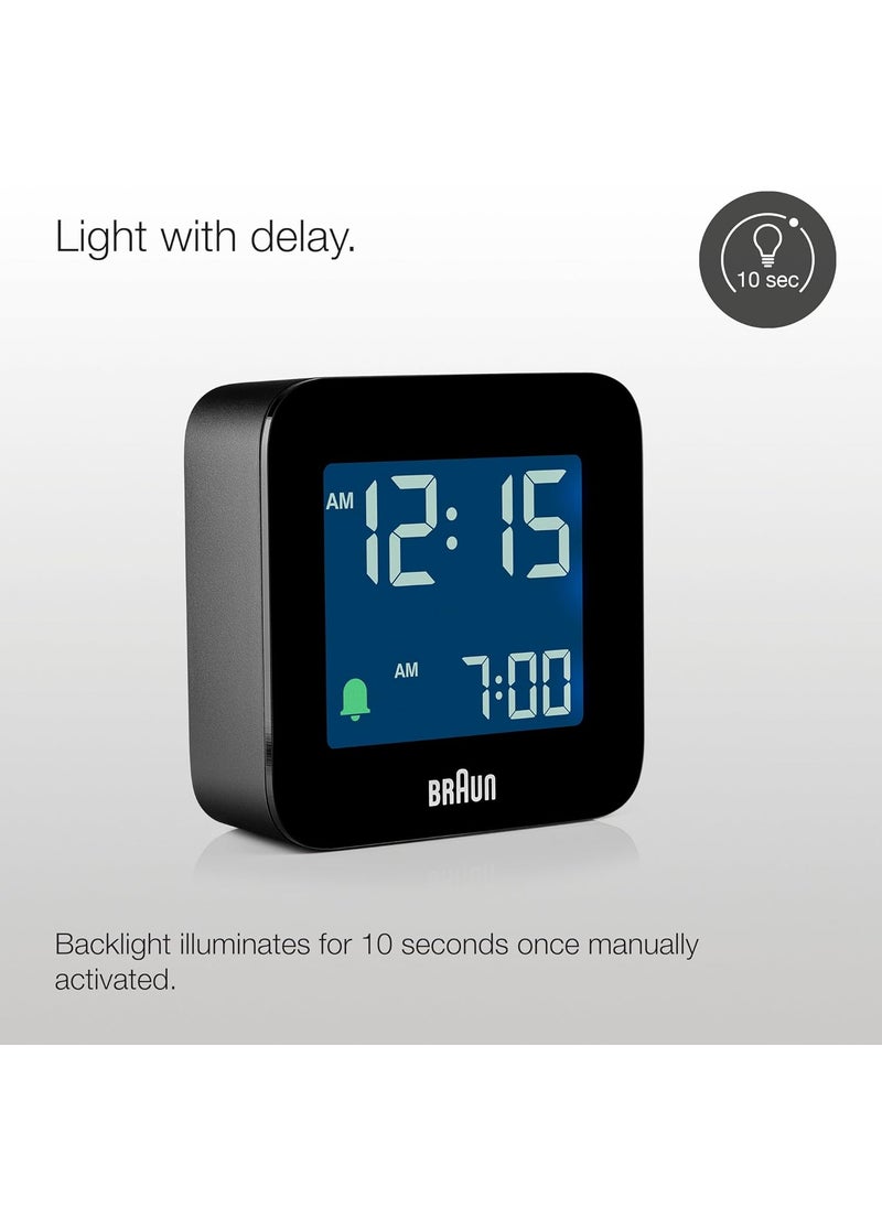 Braun Digital Travel Alarm Clock with Snooze Compact Size Negative LCD Display Quick Set Crescendo Beep Alarm in Black Model BC08B 1Pack