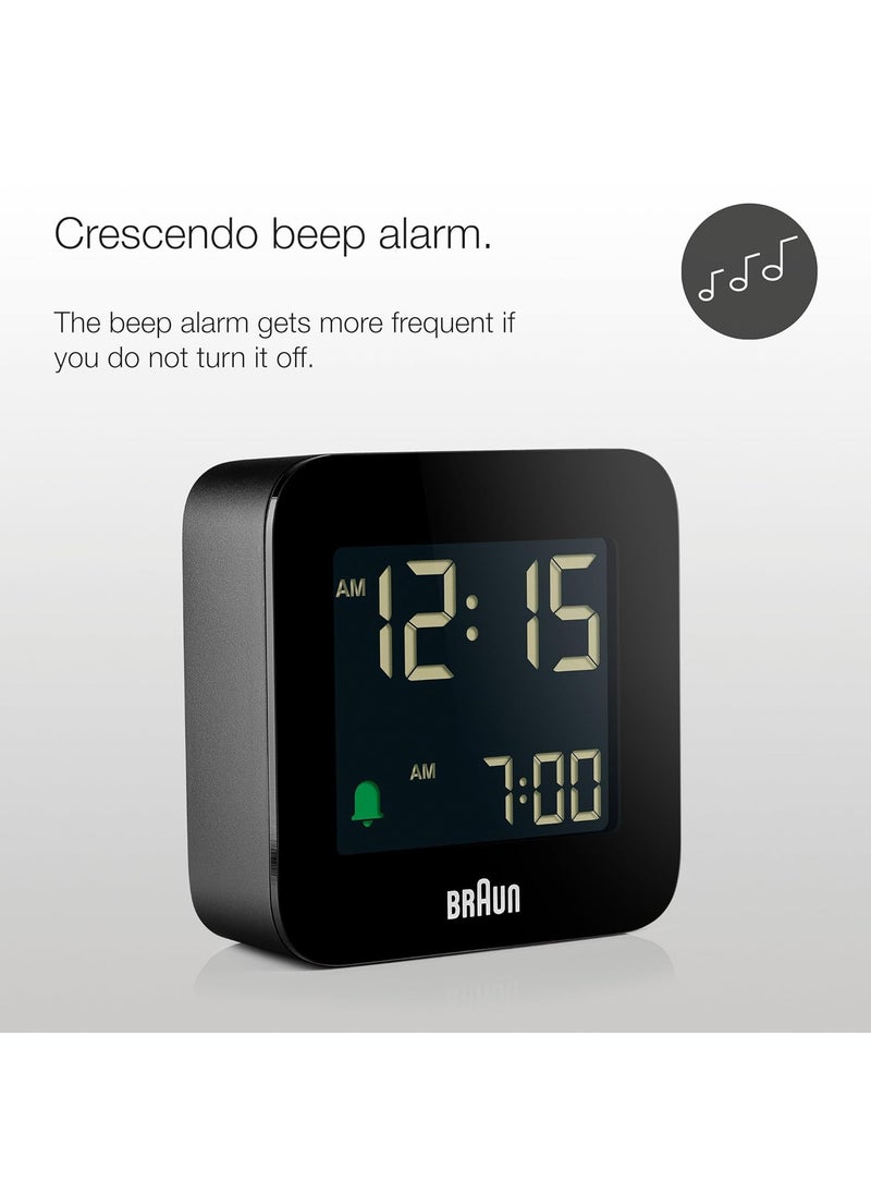 Braun Digital Travel Alarm Clock with Snooze Compact Size Negative LCD Display Quick Set Crescendo Beep Alarm in Black Model BC08B 1Pack