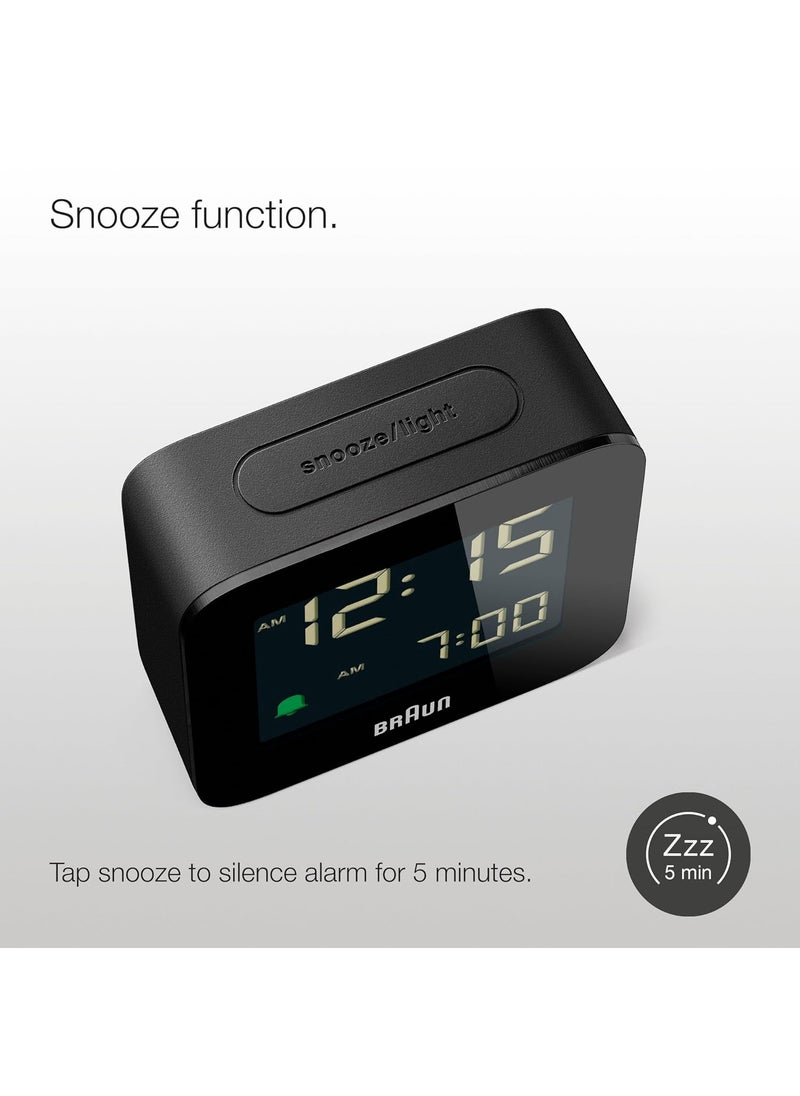 Braun Digital Travel Alarm Clock with Snooze Compact Size Negative LCD Display Quick Set Crescendo Beep Alarm in Black Model BC08B 1Pack
