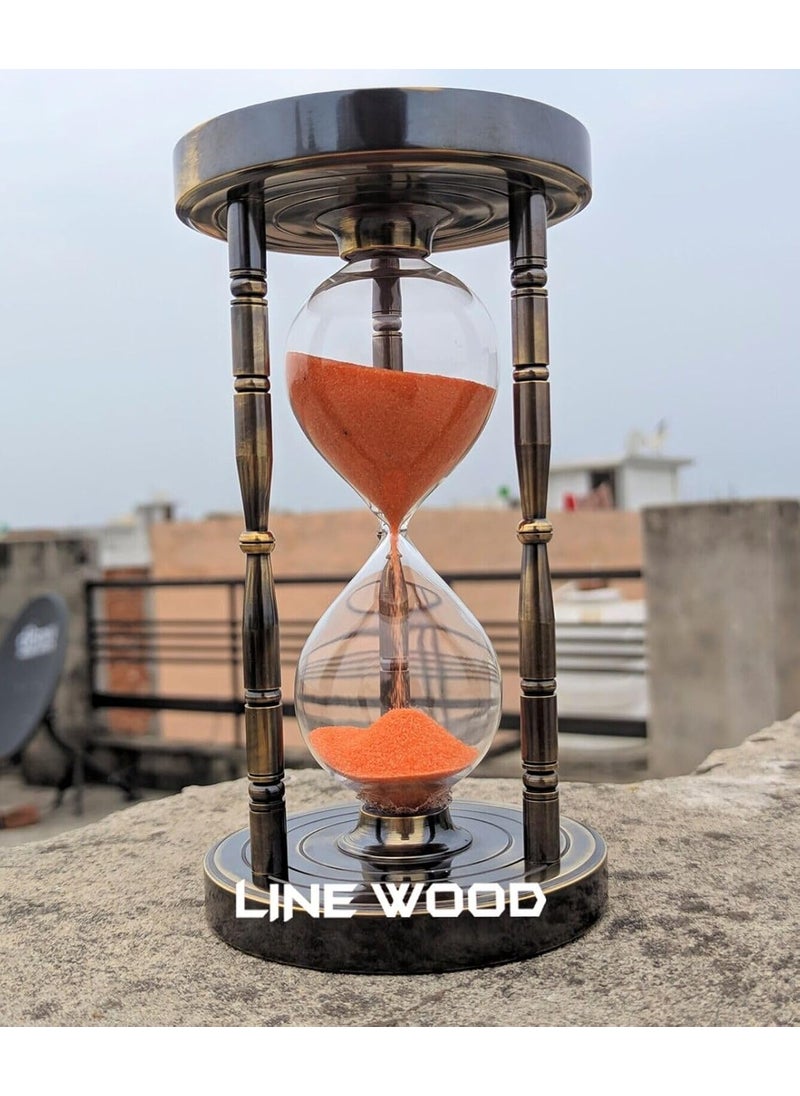 LINE WOOD Handmade Antique Brass Hourglass Sandglass Timer with Brass Base Compass Nautical Maritime Old Sand Timer Ideal Clock Home Office Decoration Timer 6 Inch Antique Blak Orange