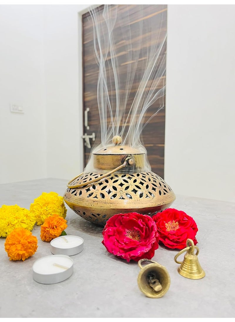 R K Crafts Cast Iron Degchi Style Holder for Dhoop Incense Stick Cone and Sambrani CupPack of 1