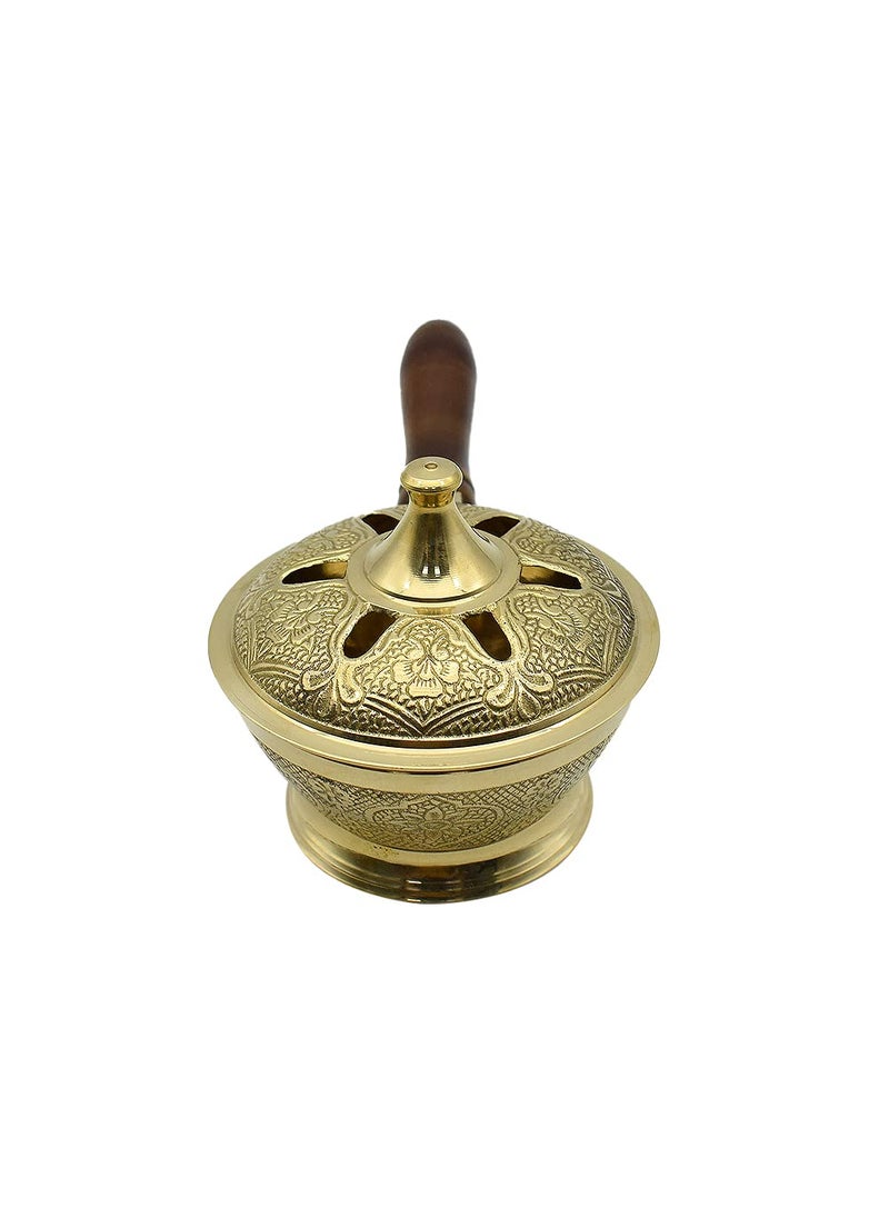 Dalvkot Aarti Sambrani Stand Loban Dhoop Burner Brass with Wooden Holder