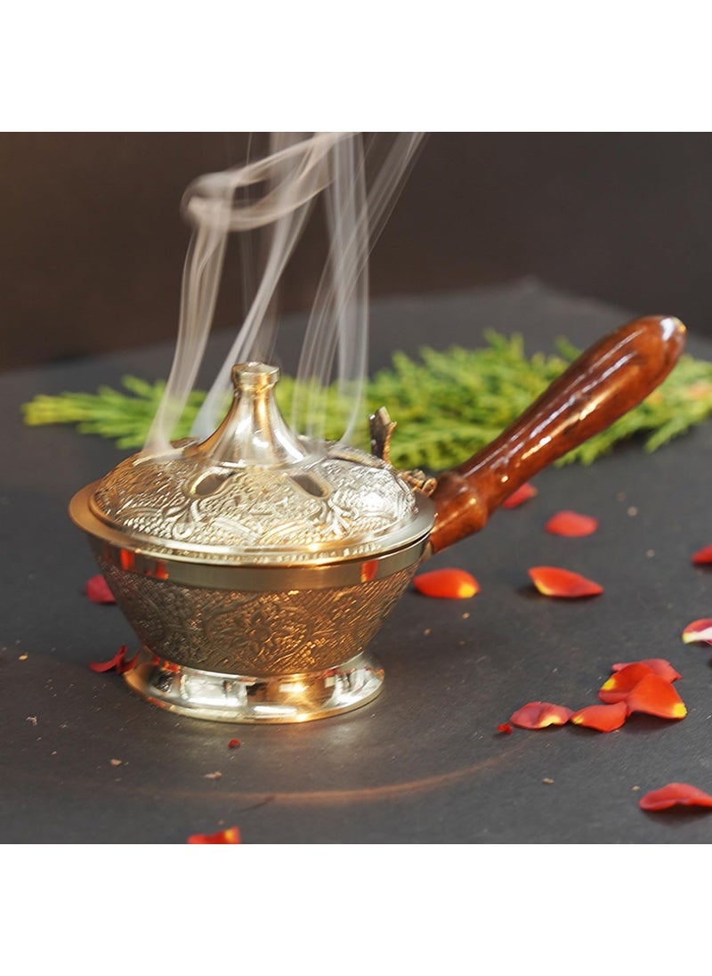 Dalvkot Aarti Sambrani Stand Loban Dhoop Burner Brass with Wooden Holder