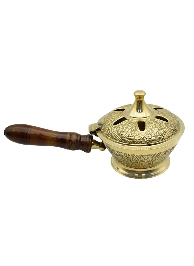 Dalvkot Aarti Sambrani Stand Loban Dhoop Burner Brass with Wooden Holder