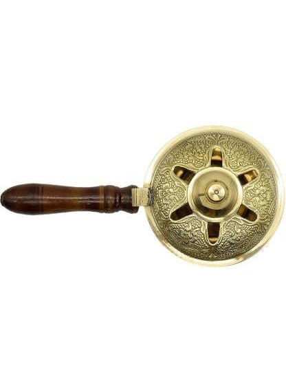Flickkerbox Pure Brass Charcoal Incense Burner Loban BurnerBakhoor BurnerDhoop Dhuni Sambrani Dhoop with Wooden Handle for Home Offices Temples