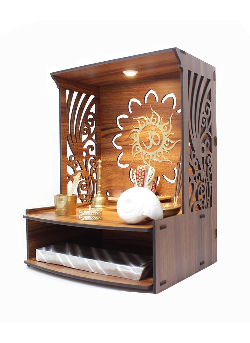 Viprax MDF Wooden Pooja Temple for Home and Office Solid Wood Mandir for Puja Ghar Perfect for Small Spaces Ideal for Daily Worship WallMounted Pooja Mandir with LED Spot Light
