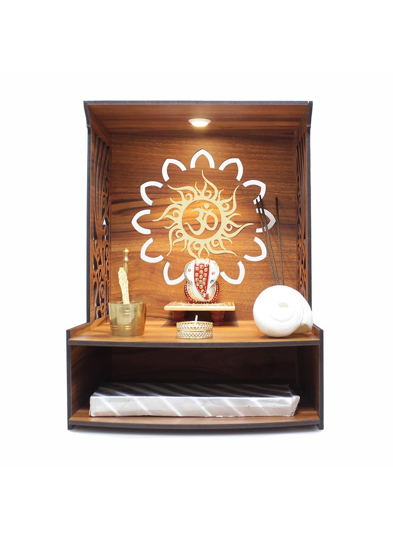 Viprax MDF Wooden Pooja Temple for Home and Office Solid Wood Mandir for Puja Ghar Perfect for Small Spaces Ideal for Daily Worship WallMounted Pooja Mandir with LED Spot Light