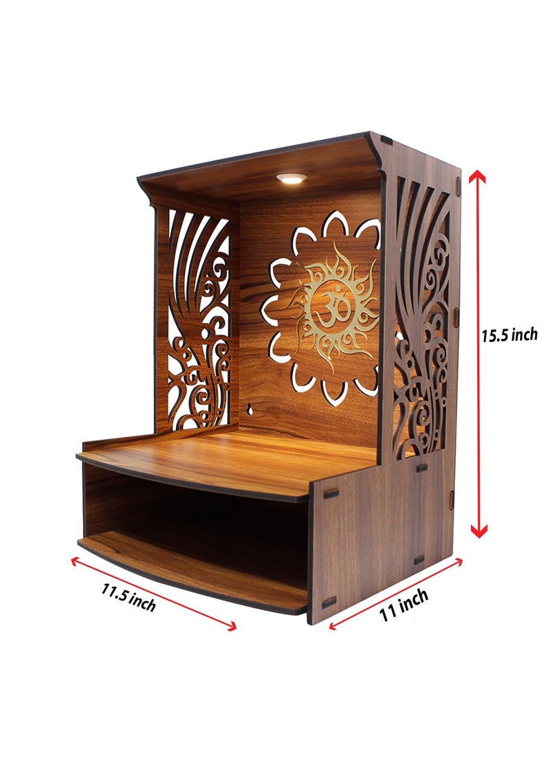 Viprax MDF Wooden Pooja Temple for Home and Office Solid Wood Mandir for Puja Ghar Perfect for Small Spaces Ideal for Daily Worship WallMounted Pooja Mandir with LED Spot Light