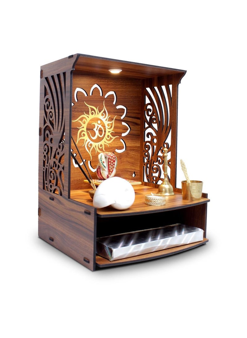 Viprax MDF Wooden Pooja Temple for Home and Office Solid Wood Mandir for Puja Ghar Perfect for Small Spaces Ideal for Daily Worship WallMounted Pooja Mandir with LED Spot Light