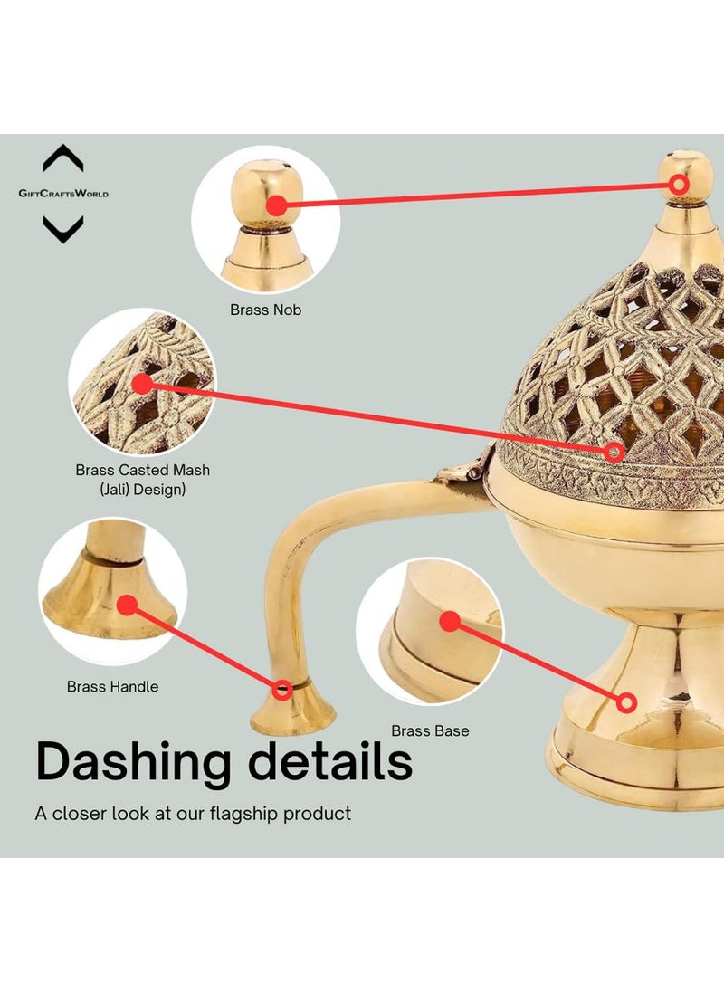 GiftCraftsWorld Unique Home Purifying Brass Dhuna Incense Burner Perfect for Loban Dhoop Dani Daily Use in Diwali Pooja and Gifts 5 inch