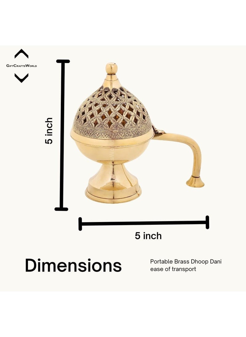 GiftCraftsWorld Unique Home Purifying Brass Dhuna Incense Burner Perfect for Loban Dhoop Dani Daily Use in Diwali Pooja and Gifts 5 inch