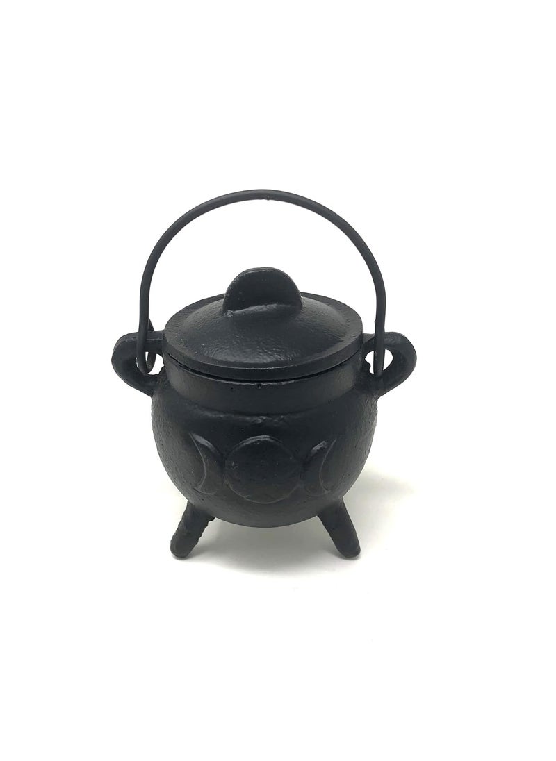 Essencio Shop Cauldron with lid Made of Cast Iron Fire Proof Burning Bowl 35 inch Width Incense Burner Charcoal Burner Spell Cauldron