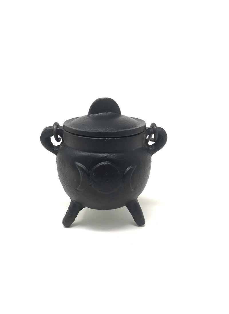 Essencio Shop Cauldron with lid Made of Cast Iron Fire Proof Burning Bowl 35 inch Width Incense Burner Charcoal Burner Spell Cauldron