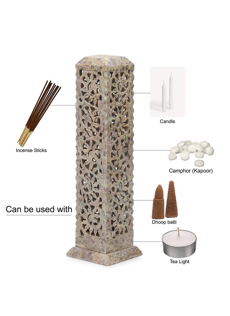 KC KULLICRAFT Handcrafted Soapstone Marble Work Incense Holder Tea Light Candle Holder Diffuser Agarbaati Stands 6 Incense Sticks Natural Herbal FragnanceRectangular