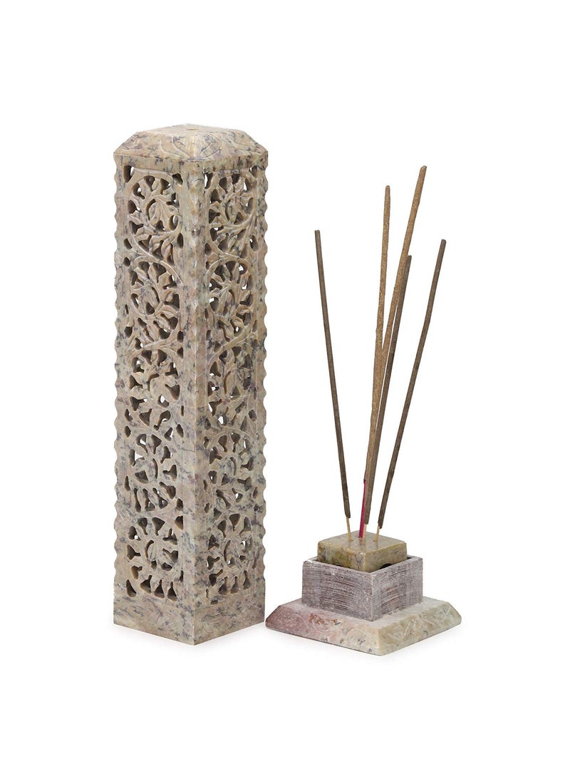KC KULLICRAFT Handcrafted Soapstone Marble Work Incense Holder Tea Light Candle Holder Diffuser Agarbaati Stands 6 Incense Sticks Natural Herbal FragnanceRectangular