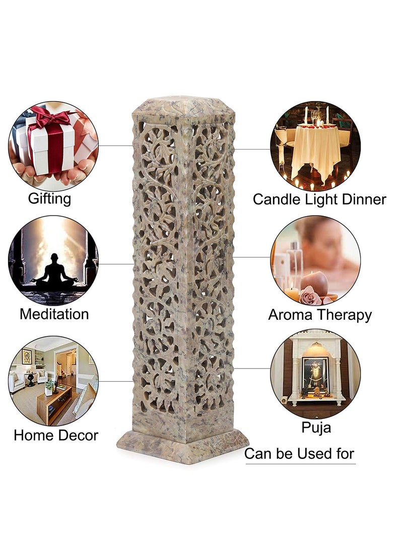 KC KULLICRAFT Handcrafted Soapstone Marble Work Incense Holder Tea Light Candle Holder Diffuser Agarbaati Stands 6 Incense Sticks Natural Herbal FragnanceRectangular