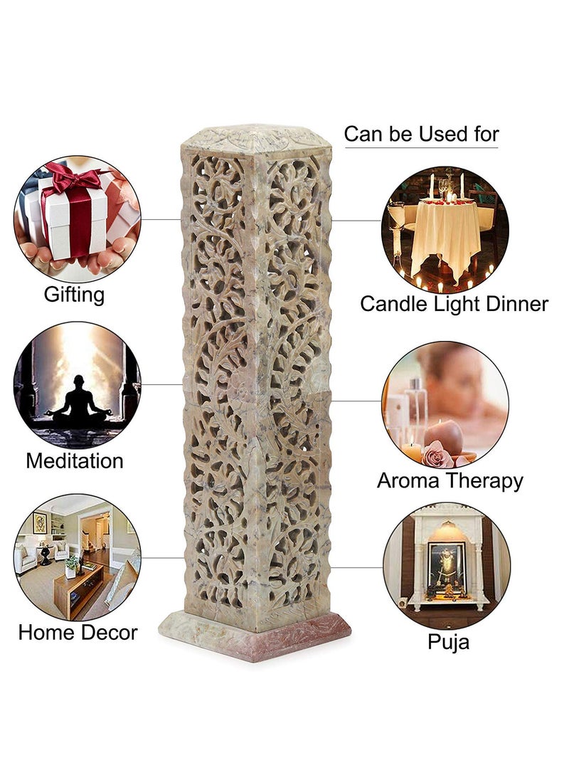 KC KULLICRAFT Handcrafted Soapstone Marble Work Incense Holder Tea Light Candle Holder Diffuser Agarbaati Stands Free 6 Incense Sticks White Musk Fragnance