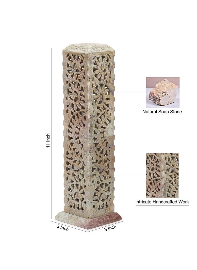 KC KULLICRAFT Handcrafted Soapstone Marble Work Incense Holder Tea Light Candle Holder Diffuser Agarbaati Stands Free 6 Incense Sticks White Musk Fragnance