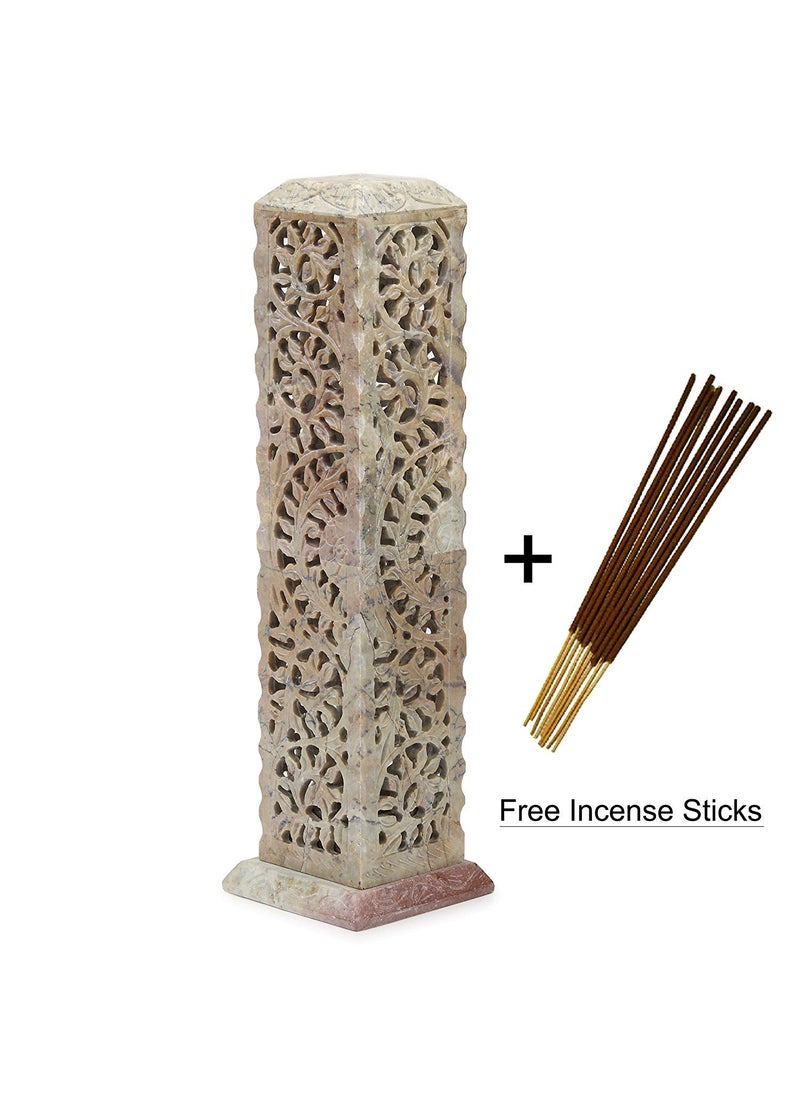 KC KULLICRAFT Handcrafted Soapstone Marble Work Incense Holder Tea Light Candle Holder Diffuser Agarbaati Stands Free 6 Incense Sticks White Musk Fragnance