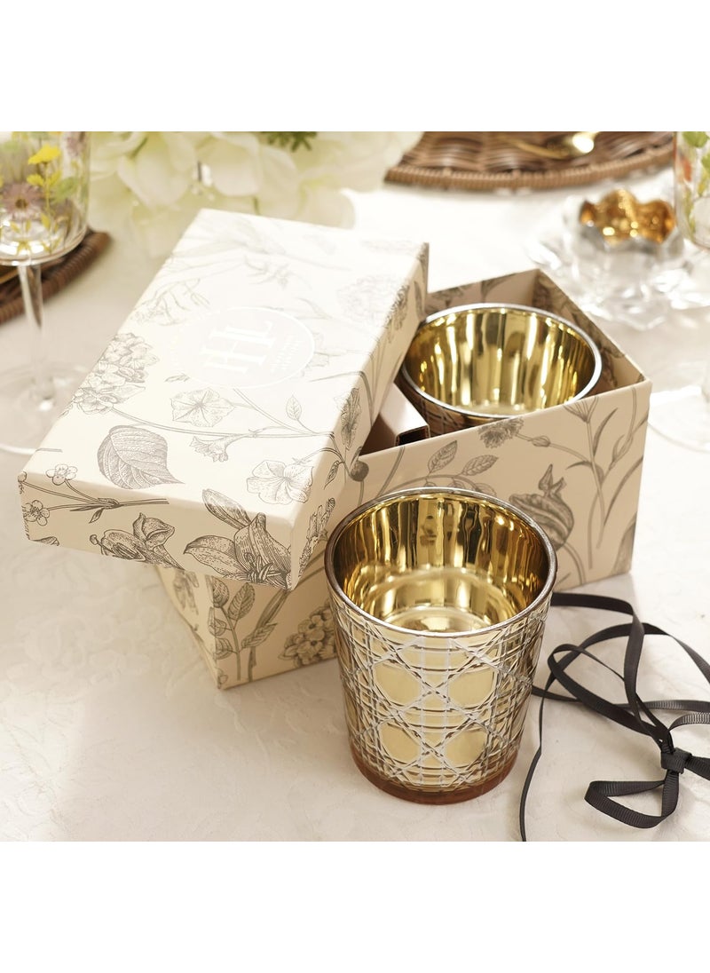 Pure Home Living Set of 2 Gold Star Cut Glass Votives Large