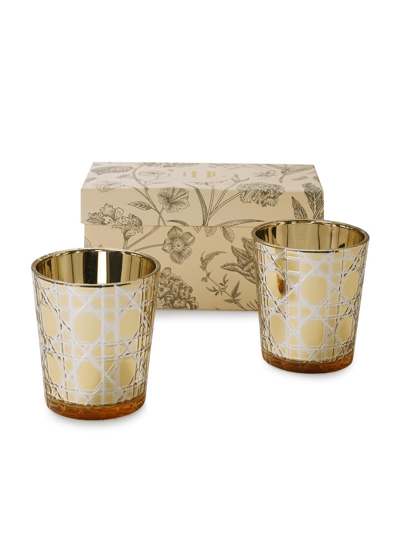 Pure Home Living Set of 2 Gold Star Cut Glass Votives Large