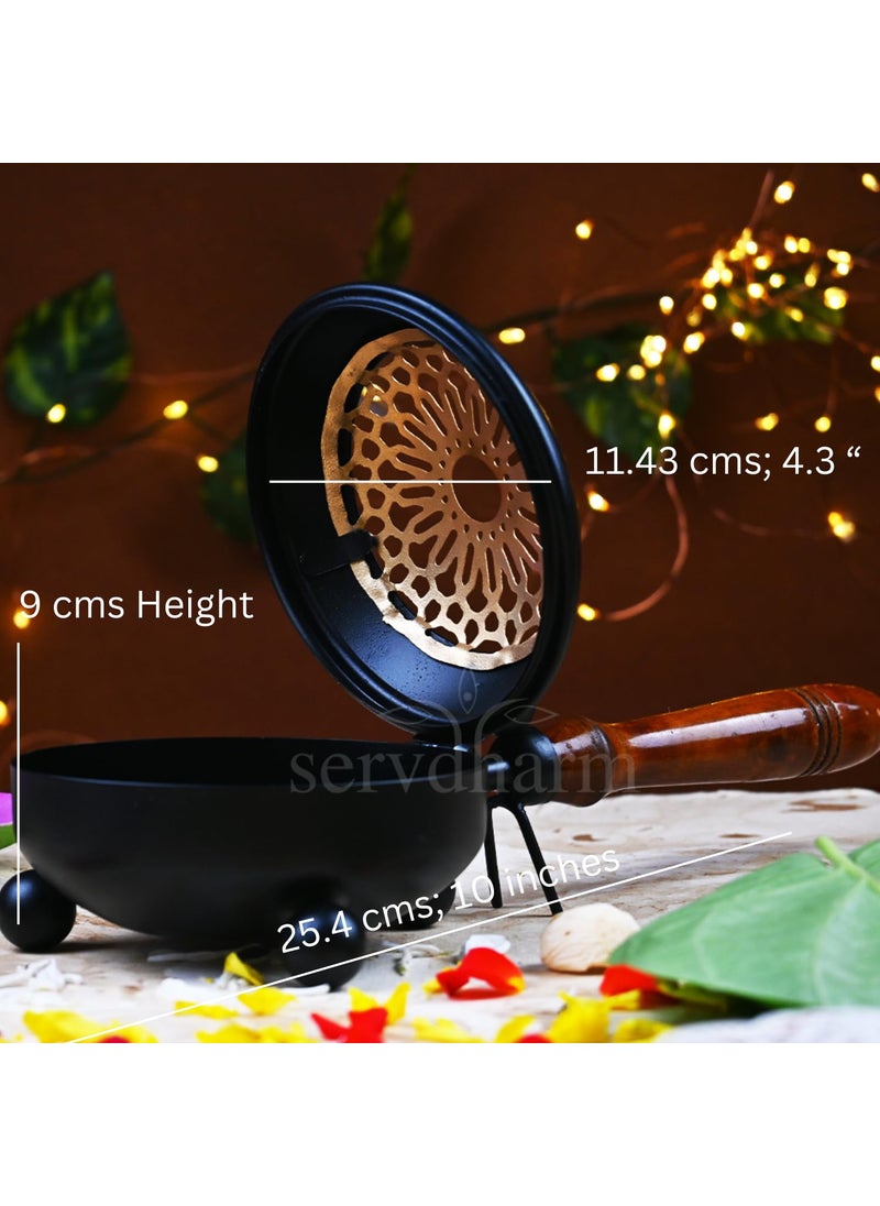 ServDharm Dhoop Dani Dhuni Loban Burner Diameter 43Metal Round Black Gold
