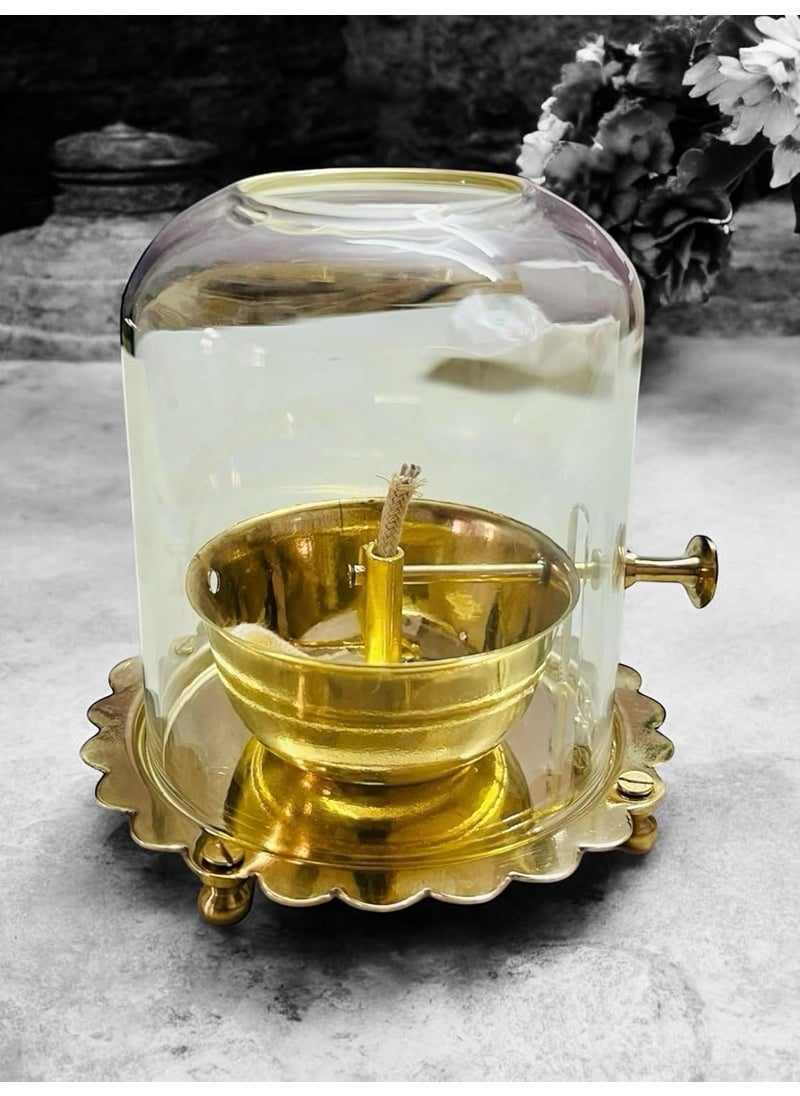 Grehshobha Pure Brass Akhand Jyot Oil Diya with Borosilicate Glass Rotating Wick 120 ml Oil Capacity 55Inch Height Spiritual Dcor Hindu Rituals Diwali Festive Gifts Pooja Essentials