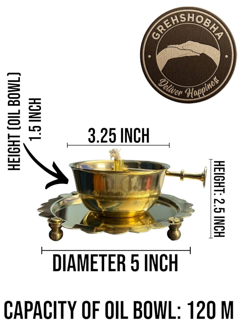 Grehshobha Pure Brass Akhand Jyot Oil Diya with Borosilicate Glass Rotating Wick 120 ml Oil Capacity 55Inch Height Spiritual Dcor Hindu Rituals Diwali Festive Gifts Pooja Essentials