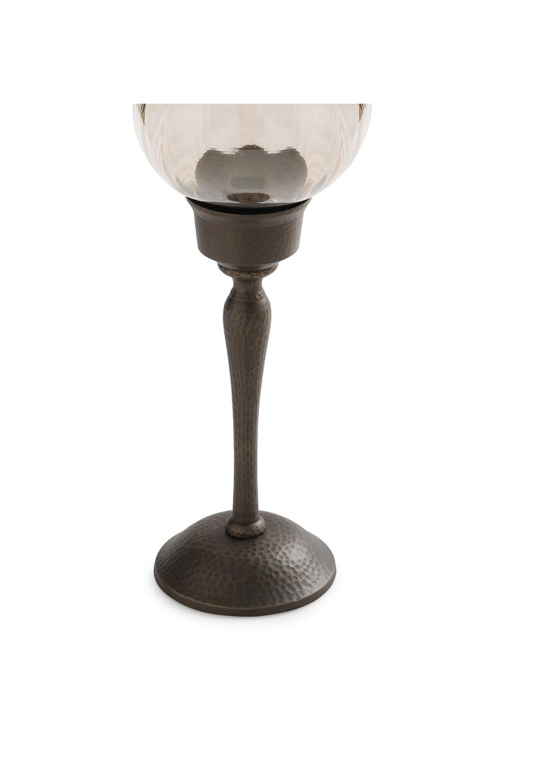 Pure Home Living Brown Antique Finish Glass Hurricane with Hammered Metal Stand