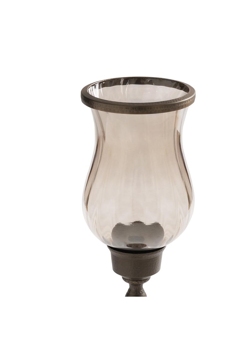 Pure Home Living Brown Antique Finish Glass Hurricane with Hammered Metal Stand