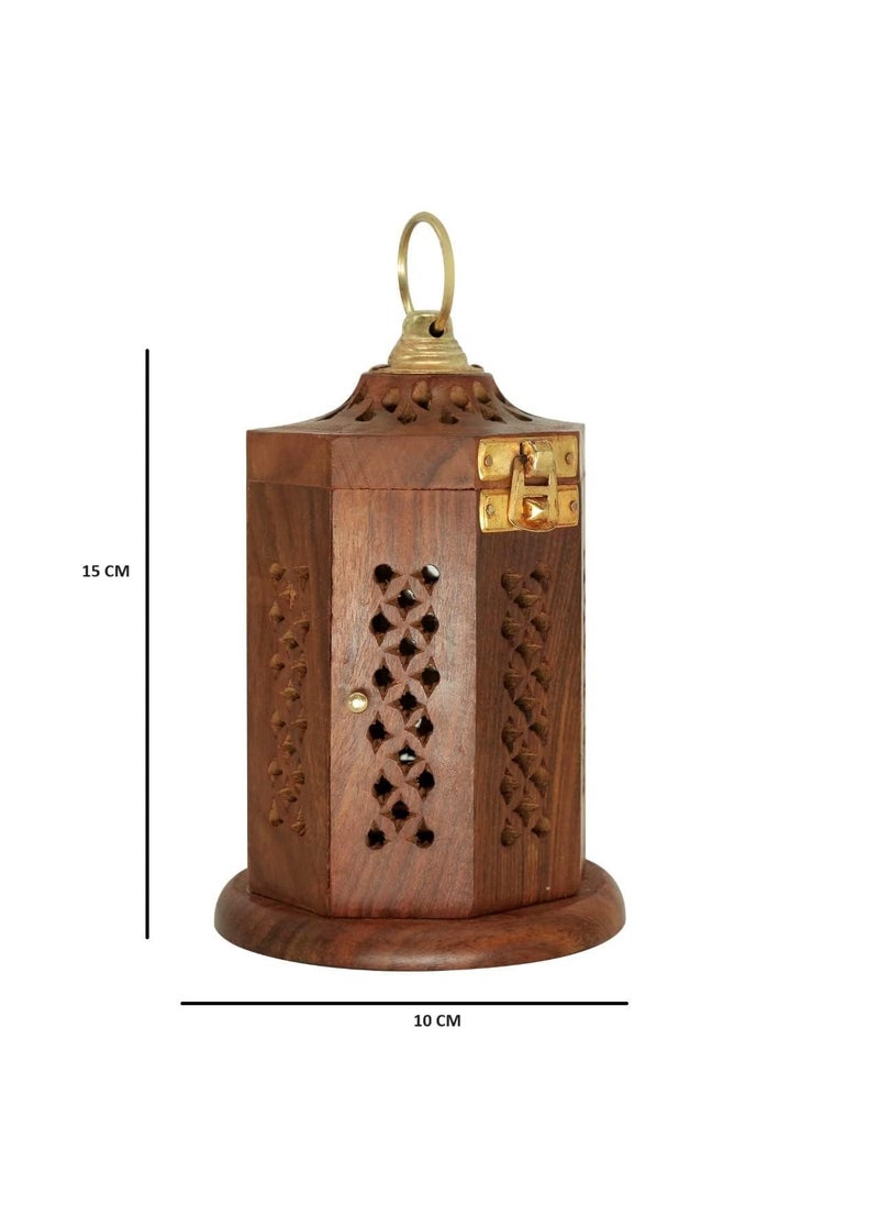 HusNain Wooden Hanging Dhoop Burner Incense Holder for Pooja Puja Ghar with ash CatcherTraditional Design Agarbati Stand Home Fragrance Stand Holder Agarbatti Dhoop Dan