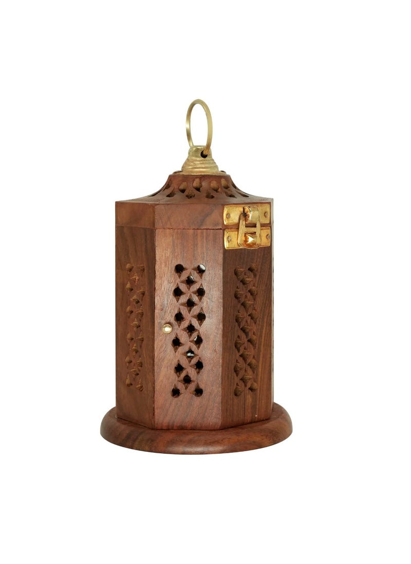HusNain Wooden Hanging Dhoop Burner Incense Holder for Pooja Puja Ghar with ash CatcherTraditional Design Agarbati Stand Home Fragrance Stand Holder Agarbatti Dhoop Dan