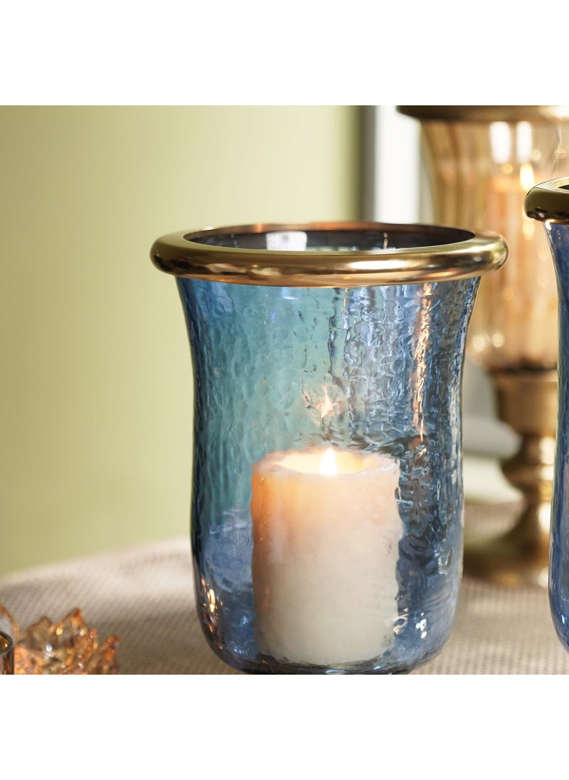 Pure Home Living Blue Textured Hurricane with Stand Small