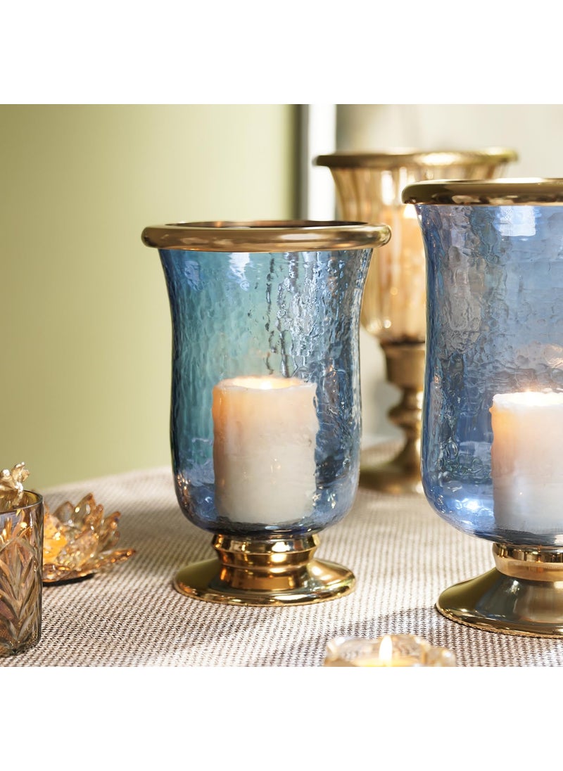 Pure Home Living Blue Textured Hurricane with Stand Small